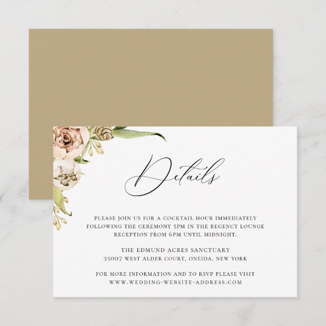 Carte de détails de mariage floral forestier botan (Devant / Derrière)