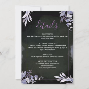 Carte de détails de mariage floral gothique lavand