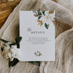 Carte de détails de mariage floral Magnolia