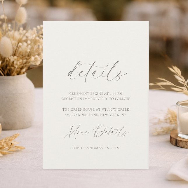 Carte de détails de mariage floral neutre (Créateur téléchargé)