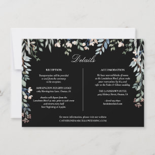 Carte de détails de mariage floral noir et blanc