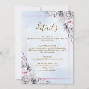 Carte de détails de mariage floral rose