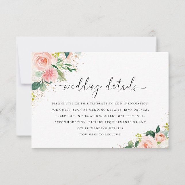 Carte de détails de mariage floral rose poussière  (Devant)
