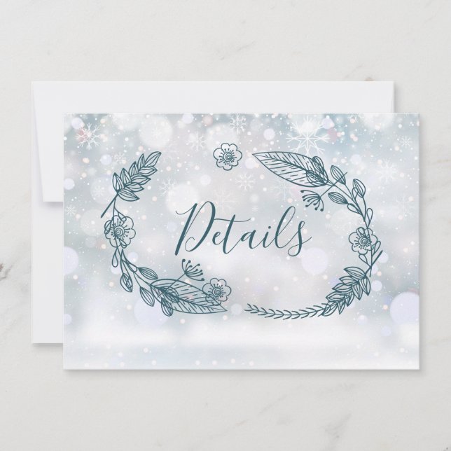 Carte de détails de mariage floral rustique d'hive (Devant)