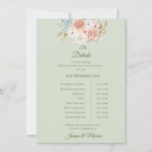 Carte de détails de mariage floral vert sauge jard