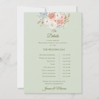 Carte de détails de mariage floral vert sauge jard