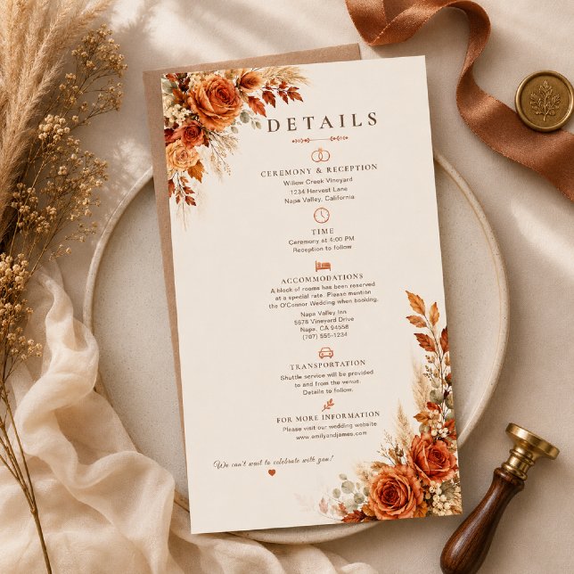 Carte de détails de mariage Florales de récolte d' (Créateur téléchargé)