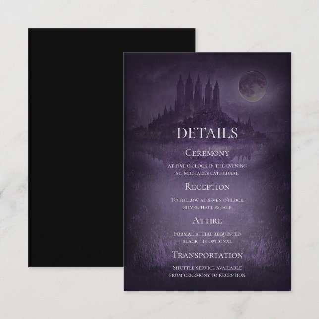 Carte de détails de mariage gothique romantique ar (Devant / Derrière)