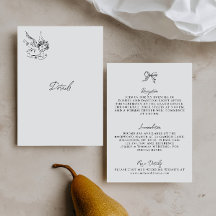 Carte de détails de mariage illustrée en noir et b