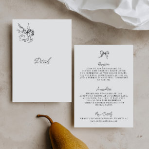 Carte de détails de mariage illustrée en noir et b