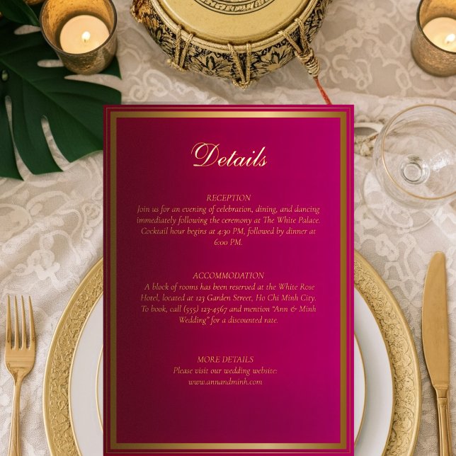Carte de détails de mariage Luxe Rouge & Or (Créateur téléchargé)