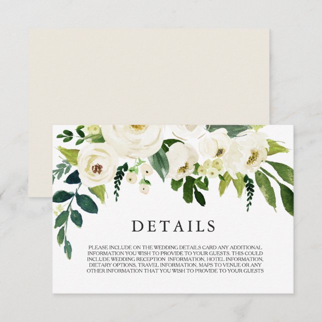 Carte de détails de mariage magnifique crème flora (Devant / Derrière)