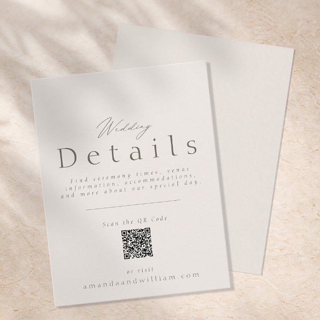 Carte de détails de mariage minimale avec code QR (Créateur téléchargé)