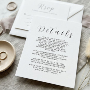 Carte de détails de mariage minimaliste