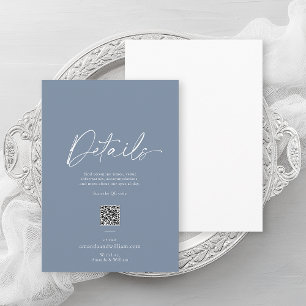 Carte de détails de mariage minimaliste bleu pouss
