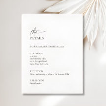 Carte de détails de mariage minimaliste ivoire et