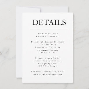 Carte de détails de mariage minimaliste moderne in