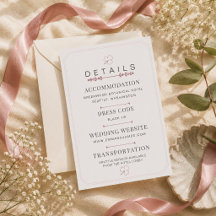 Carte de détails de mariage minimaliste rose pouss