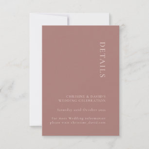 Carte de détails de mariage minimaliste rose pouss