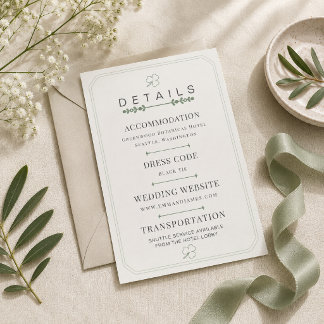 Carte de détails de mariage minimaliste vert sauge