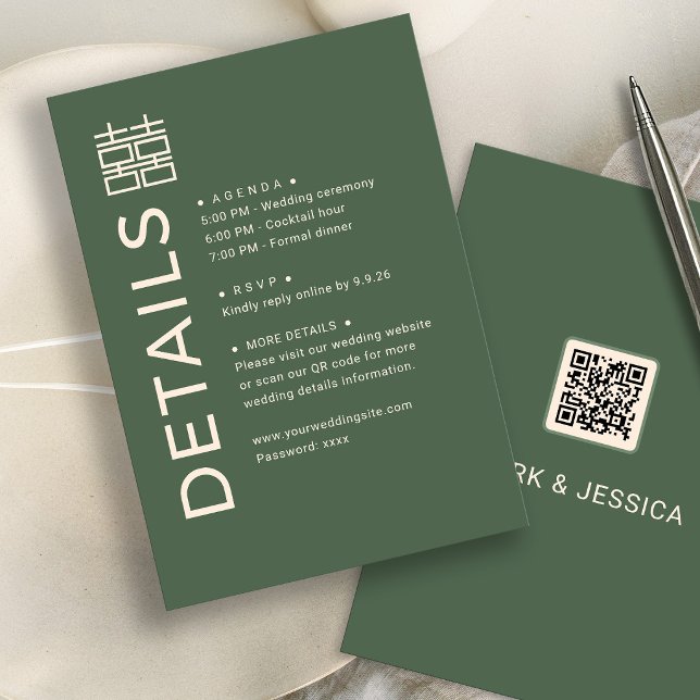 Carte de détails de mariage Modern Double Happines (Créateur téléchargé)