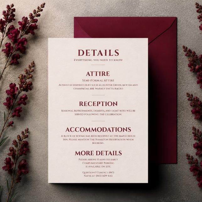 Carte de détails de mariage moderne élégante Cherr (Créateur téléchargé)