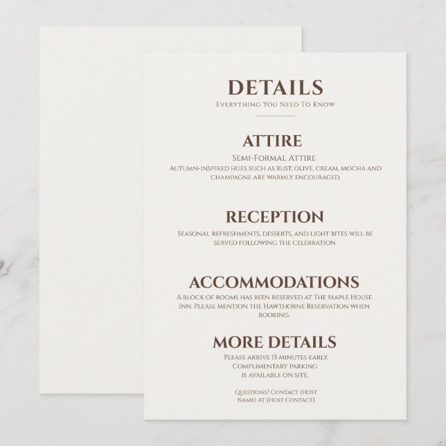 Carte de détails de mariage moderne et élégant Moc (Devant / Derrière)