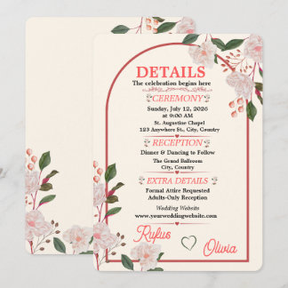Carte de détails de mariage modifiable à arche flo
