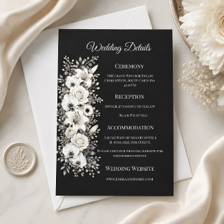 Carte de détails de mariage monochrome de luxe