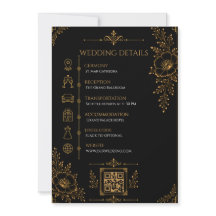 Carte de détails de mariage noir et or de luxe