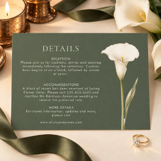 Carte de détails de mariage Olive Green Calla Lily