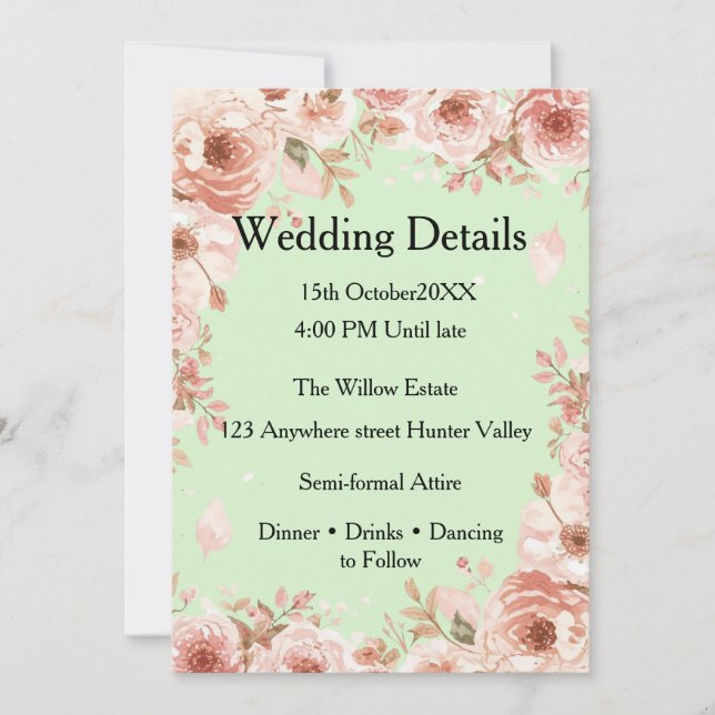 Carte de détails de mariage personnalisable – Élég (Devant)