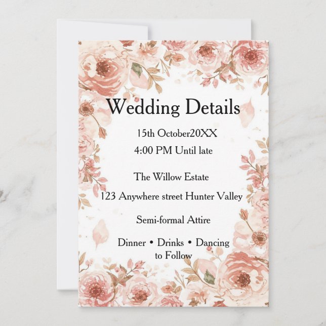 Carte de détails de mariage personnalisable – Élég (Devant)