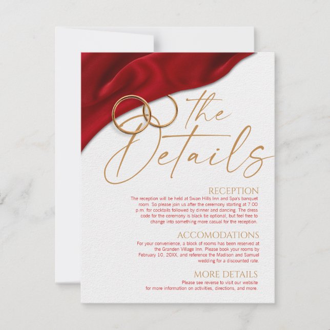 Carte de détails de mariage Red Velvet (Devant)