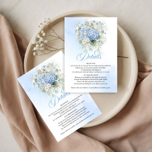 Carte de détails de mariage romantique fleurs bleu