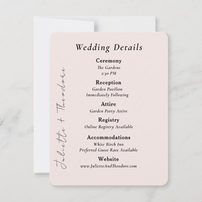 Carte de détails de mariage rose élégante (Devant)
