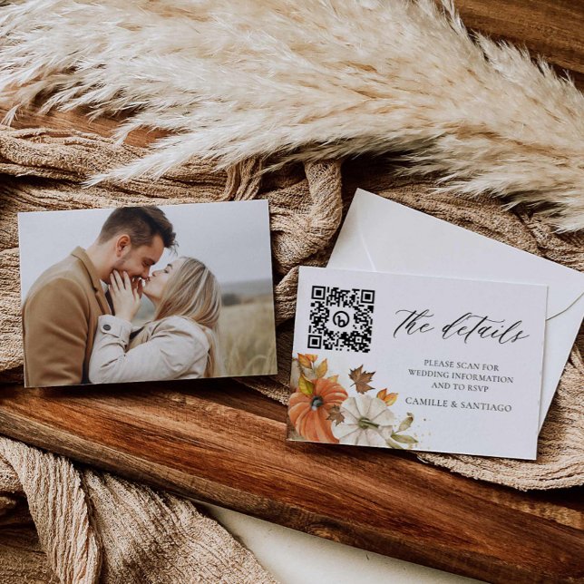 Carte de détails de mariage rustique d'automne ave (Fall Wedding QR Code Details Card)