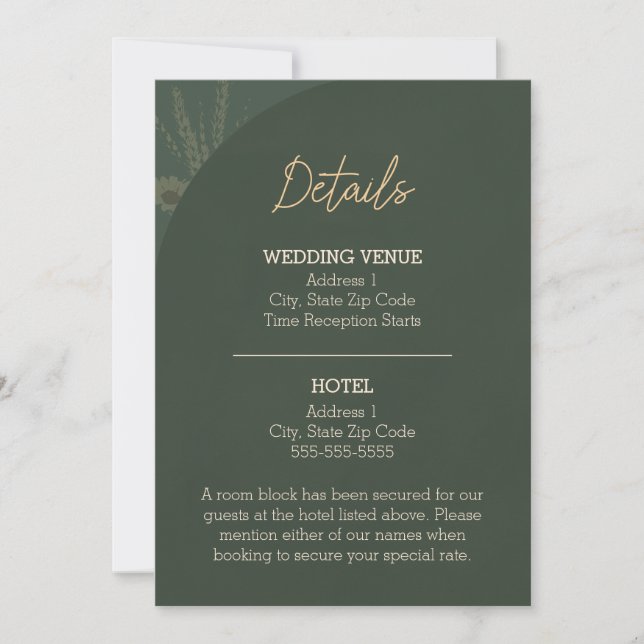 Carte de détails de mariage rustique marron (Devant)