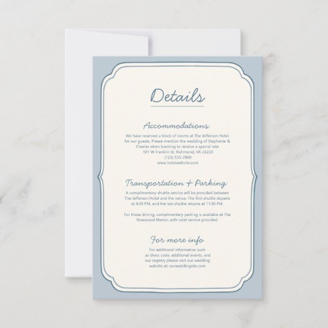 Carte de détails de mariage simple à rayures bleue (Devant)