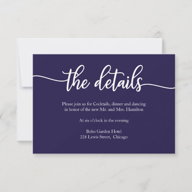Carte de détails de mariage simple calligraphiée b (Devant)
