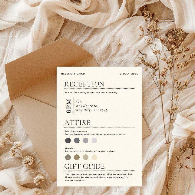 Carte de détails de mariage simple élégante noir e (Créateur téléchargé)