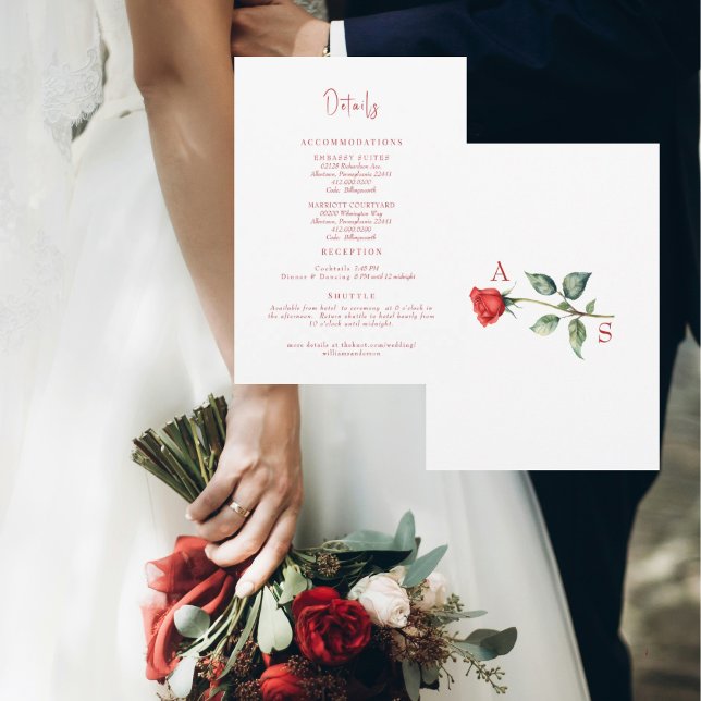 Carte de détails de mariage Simple Red Rose (Créateur téléchargé)
