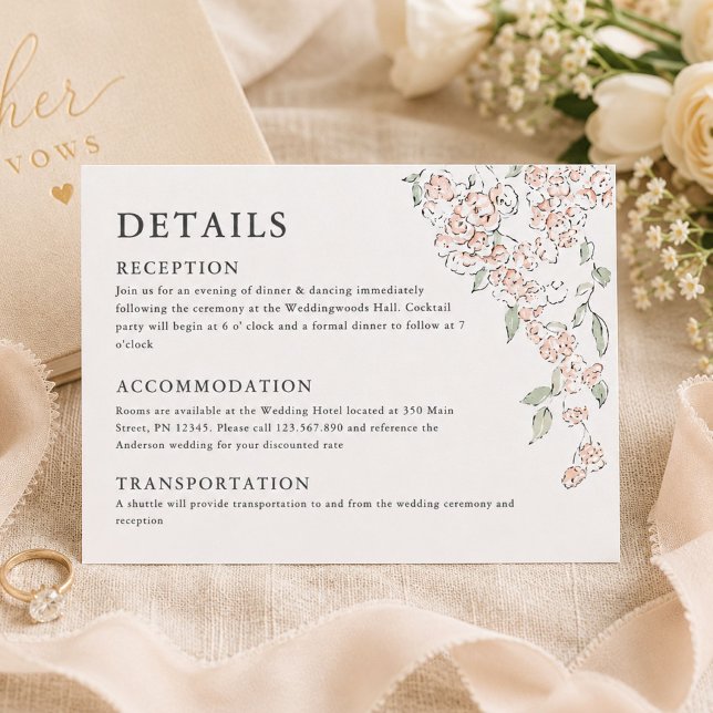 Carte de détails de mariage simple rose blush flor (Créateur téléchargé)
