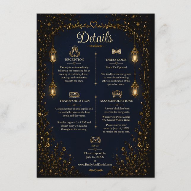 Carte de détails de mariage Starlight Symphony (Devant)