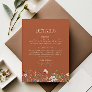 Carte de détails de mariage Terracotta Wildflowers