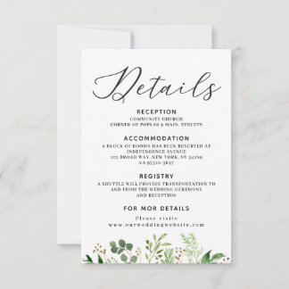 carte de détails de mariage verdure