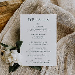 Carte de détails de mariage vert BRUNSWICK