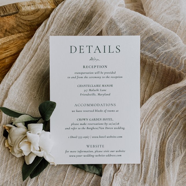 Carte de détails de mariage vert BRUNSWICK (Créateur téléchargé)