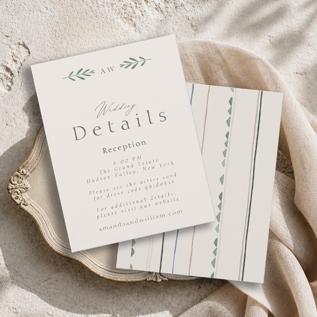 Carte de détails de mariage vert sauge avec dos à  (Créateur téléchargé)