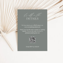 Carte de détails de mariage vert sauge avec QR Cod